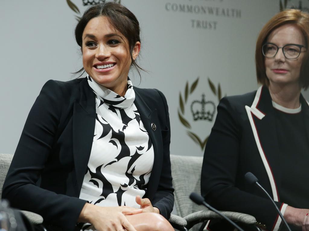 Meghan was positively glowing as she shared the stage with Julia Gillard. Picture: Daniel Leal-Olivas/WPA Pool/Getty Images