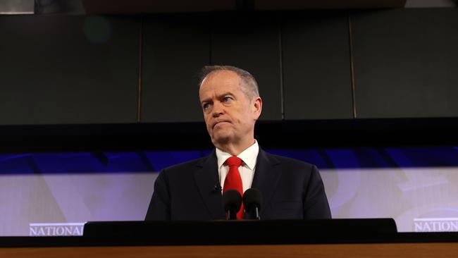 Former Australian Labor Party leader and Opposition NDIS spokesman Bill Shorten, at the National Press Club in Canberra today. Picture: NCA NewsWire / Gary Ramage