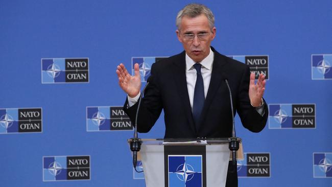 Jens Stoltenberg at NATO headquarters in Brussels on Tuesday. Picture: AFP