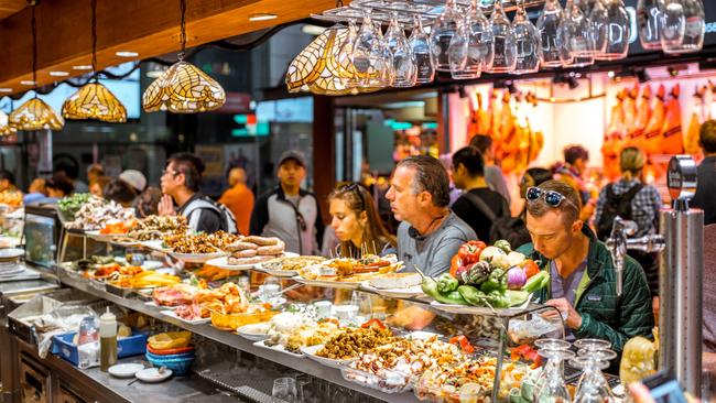 Restaurant in La Boqueria market in the Ciudad Vieja district in Barcelona