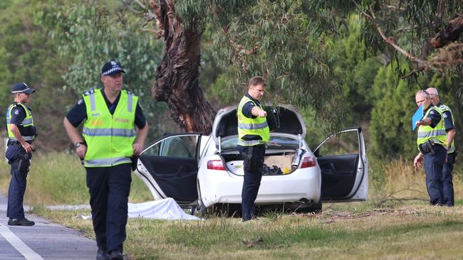 A man has died after losing control of his car and hitting a tree on Tyabb-Tooradin Rd in Somerville. Picture: Hamish Blair