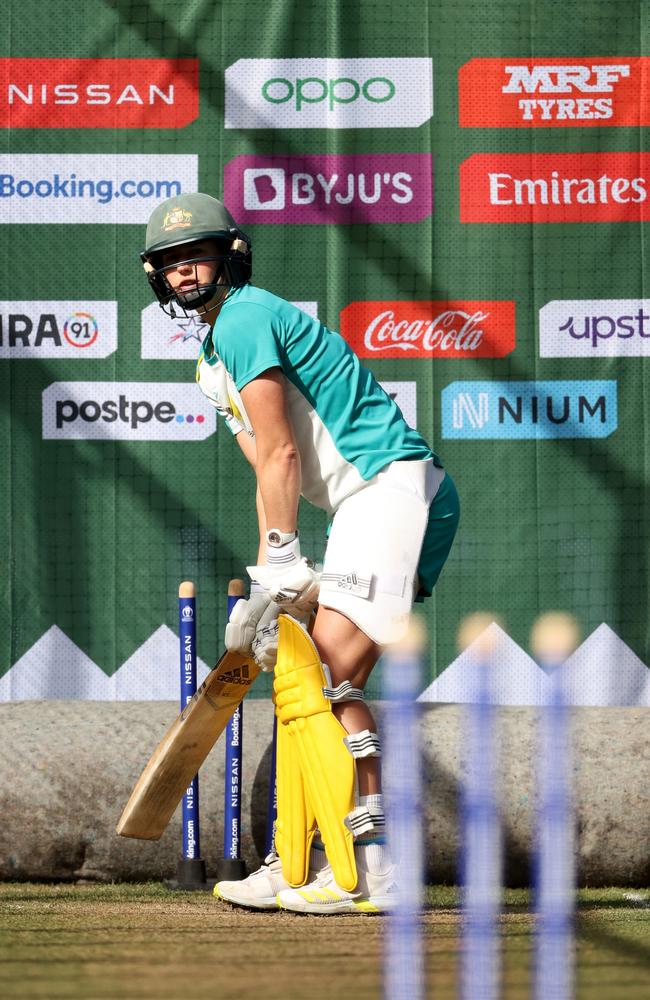 Ellyse Perry in the nets during a training session at Hagley Oval in Christchurch. Picture: Getty Images