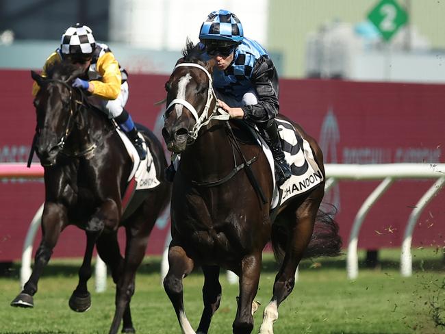 SYDNEY, AUSTRALIA - MARCH 15: Tommy Berry riding Lazzura win Race 6 Chandon Phar Lap Stakes during "Chandon Ladies Day" - Sydney Racing at Rosehill Gardens on March 15, 2025 in Sydney, Australia. (Photo by Jeremy Ng/Getty Images)