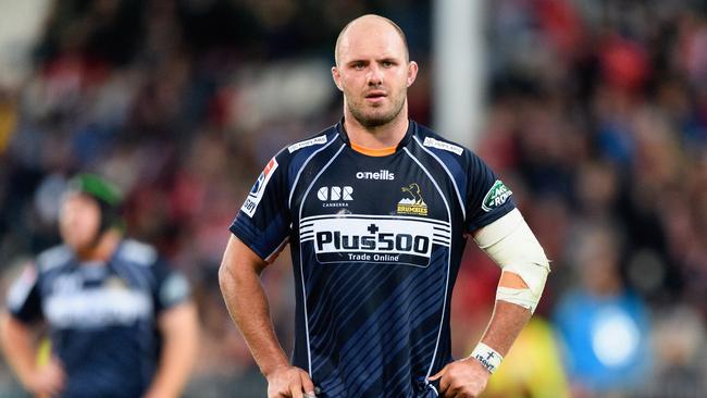 Lachlan McCaffrey of the Brumbies looks dejected after conceding a try.