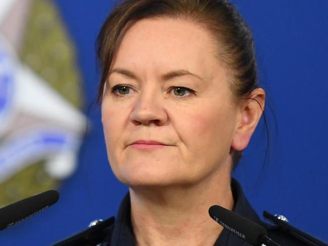 Assistant Commissioner Libby Murphy addresses the media during a press conference at the Victoria Police media centre in Docklands, Melbourne, Monday, April 27, 2020. An update has been provided in relation to the truck driver's charges and the investigation. (AAP Image/James Ross) NO ARCHIVING