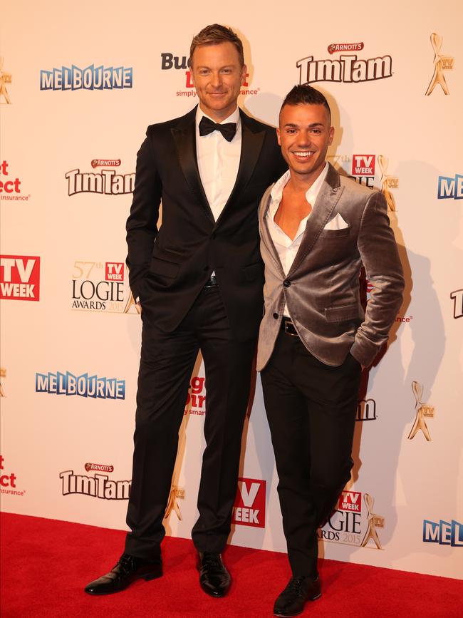 Tim Campbell and Anthony Callea on the red carpet at the 2015 Logie Awards at Crown Casino in Melbourne. Picture: Tim Carrafa