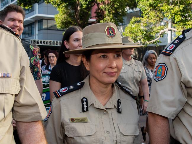 Michael Hebb, Deputy Commissioner NT Correctional Services Yolonda Adams and Commissioner Corrections Matthew Varley attend the NAIDOC march, 2024. The theme this year is 'Keep the fire burning: Blak, loud and proud'. Picture: Pema Tamang Pakhrin