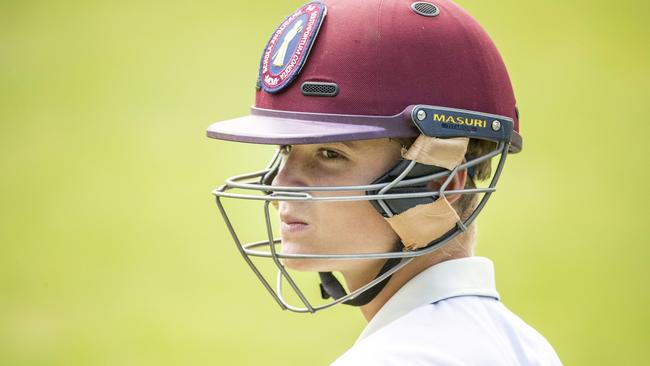 Justin Faber from TSS before heading out in the GPS cricket game between Brisbane Boys College BBC and TSS at Oakman Park. (AAP Image/Richard Walker)