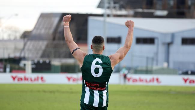 Aaron Di Matteo celebrates on the siren.Picture: George Salpigtidis