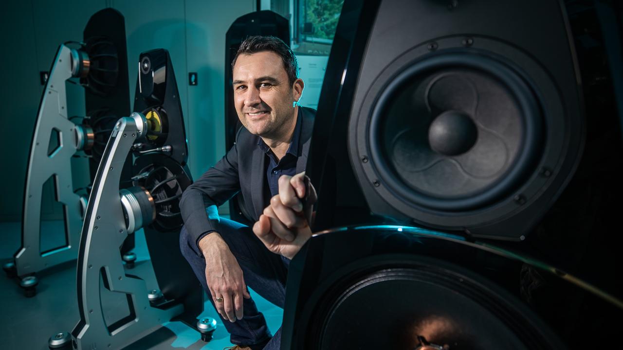 Kyron co-founder Lee Gray with a speaker system at the company's warehouse. Picture: Tom Huntley