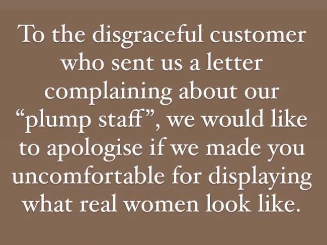 A Perth cafe has hit back after receving a note from a customer calling their staff "plump". Picture: Gipsy Boy/ Facebook