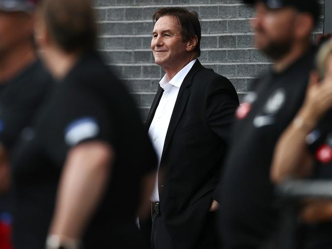 MELBOURNE . 17/02/2023.  AFL . Collingwood intra club practise match at Olympic Park.  President Jeff Browne watches on  . Pic: Michael Klein