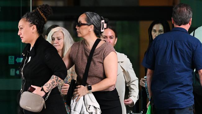 Family and supporters of bus crash victim Tia Cameron leave the Magistrates Court in Brisbane. Picture: Dan Peled / NewsWire