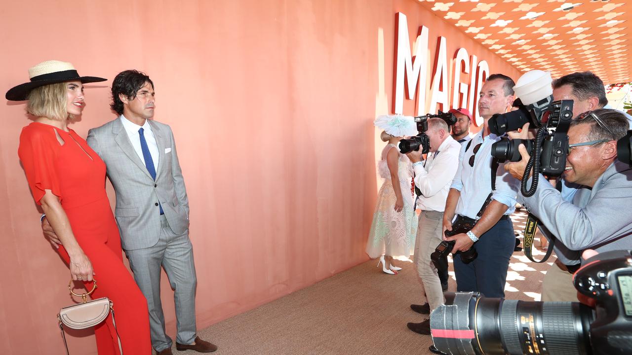 Nacho Figueras and Delfina Blaquier at the Magic Millions race day. Photo: Jason O'Brien