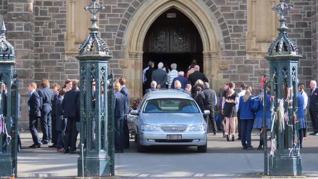 Friends and family gather for the funeral of Ballarat suicide victim, Rohan Cosgriff, 17, at St Patrick's Cathedral in August.