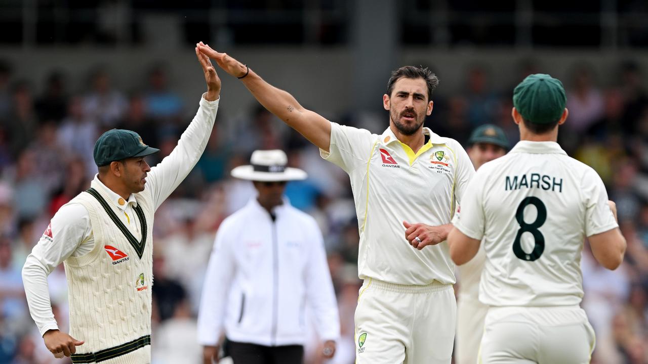 Mitchell Starc celebrates dismissing Moeen Ali. (Photo by Stu Forster/Getty Images)