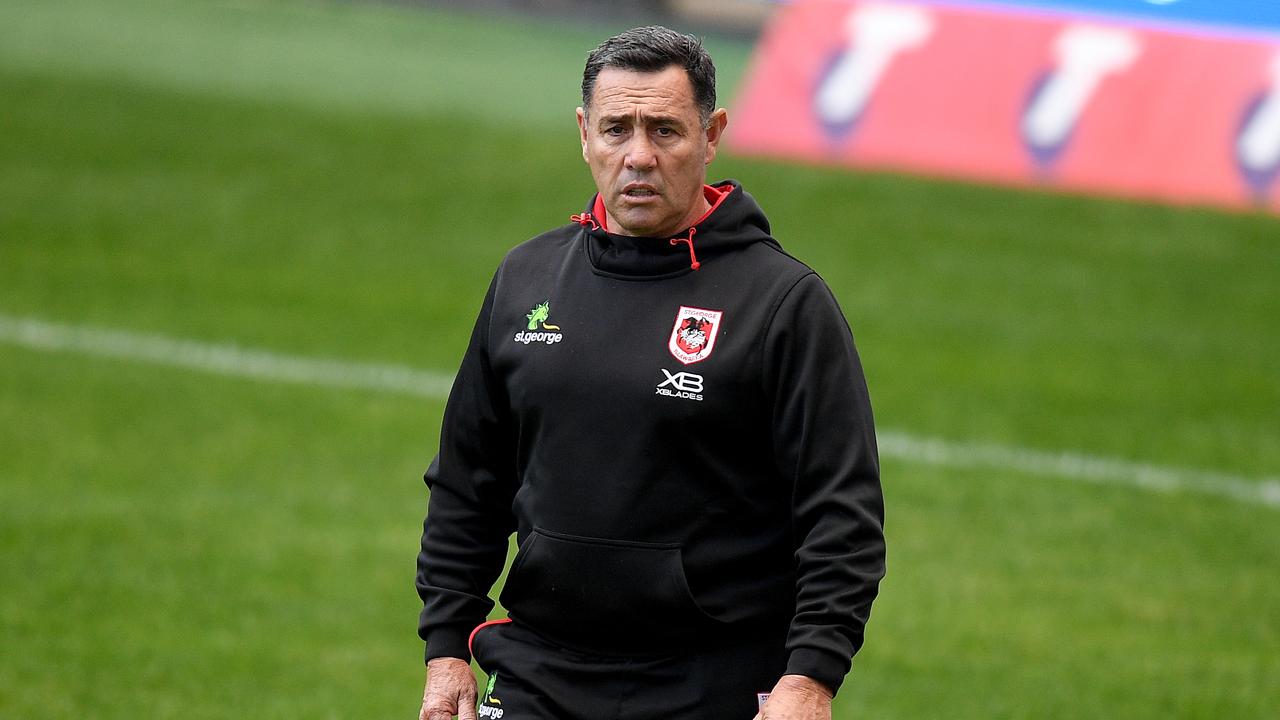 Dragons assistant coach Shane Flanagan looks on during the warm-up ahead of the Round 4 NRL match between the Canterbury-Bankstown Bulldogs and the St George Illawarra Dragons at Bankwest Stadium in Sydney, Monday, June 8, 2020. (AAP Image/Dan Himbrechts) NO ARCHIVING, EDITORIAL USE ONLY