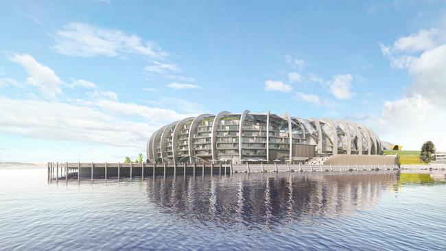 Concept drawings of a new design for a Macquarie Point Stadium by the Stadia Precinct Consortia led by Dean Coleman and Paul Lennon. Picture: SolutionsWon