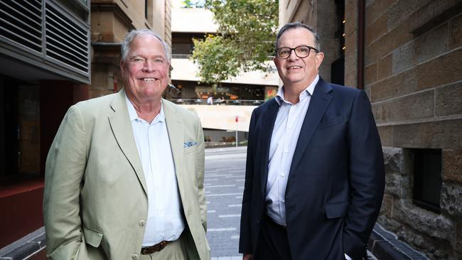 SS&amp;C founder and global chair Bill Stone and Insignia Financial chief Scott Hartley in Sydney. Picture: John Feder