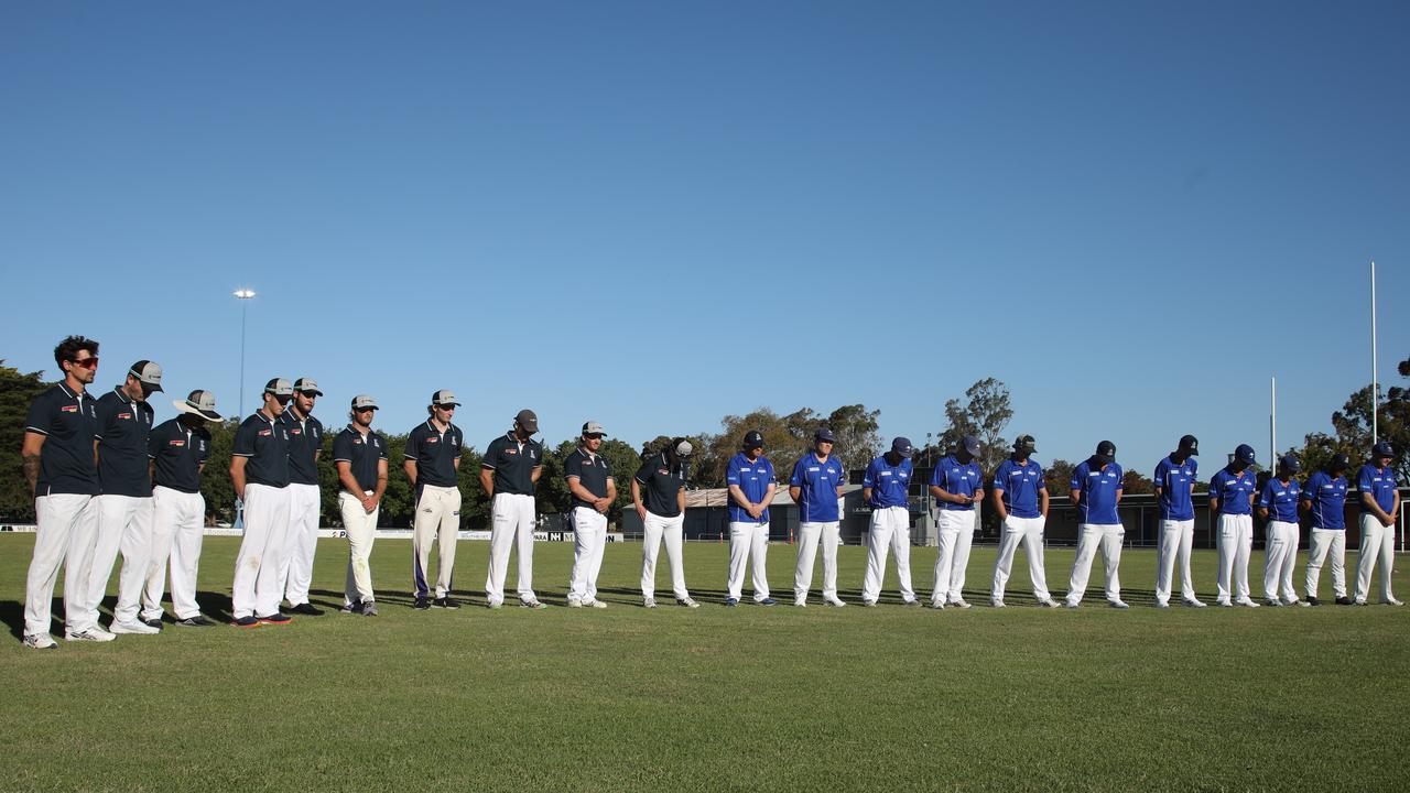 A minute’s silence for slain police officer Jason Doig, at the 20/20 cricket match in Lucindale. Picture: NCA NewsWire / Dean Martin