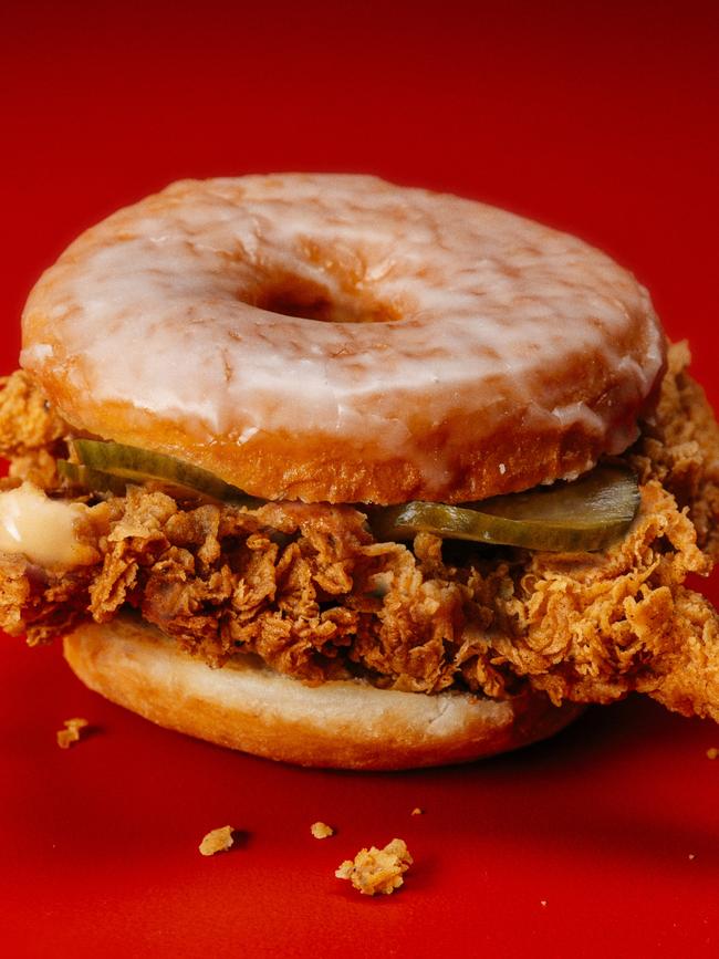 To celebrate, they’ve created a special burger which consists of fried chicken sandwiched between a doughnut. Picture: Mary's