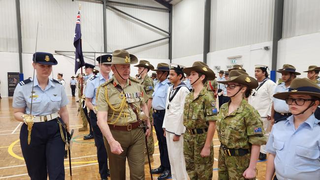 Sir Peter inspects the tri-force cadets in Darwin. Picture: Darcy Fitzgerald