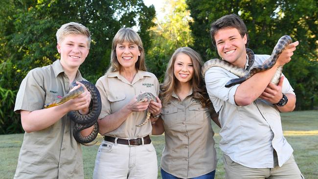 Bindi with brother Robert, mum Terri and partner Chandler Powell at Australia Zoo. (Picture: Ben Beaden/Australia Zoo)