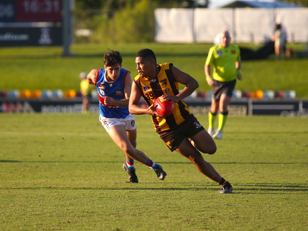 Pictured: Hawk Kila Rawali. Manunda Hawks v CTB Bulldogs at Cazalys Stadium. Round 8. AFL Cairns 2024. Photo: Gyan-Reece Rocha