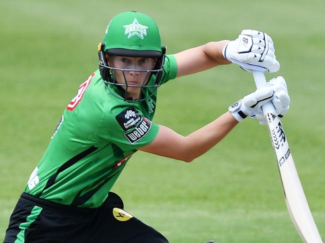 ADELAIDE, AUSTRALIA - NOVEMBER 06:  Meg Lanning of the Melbourne Stars bats during the Women's Big Bash League match between the Melbourne Renegades and the Brisbane Heat at Karen Rolton Oval, on November 06, 2021, in Adelaide, Australia. (Photo by Mark Brake/Getty Images)