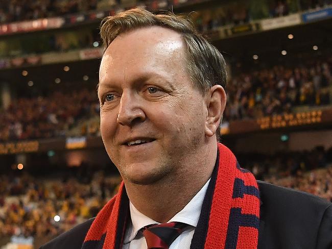 Chairman of the Demons Glen Bartlett is seen after the First Semi Final between the Hawthorn Hawks and the Melbourne Demons in Week 2 of the AFL Finals Series at the MCG in Melbourne, Friday, September 14, 2018. (AAP Image/Julian Smith) NO ARCHIVING, EDITORIAL USE ONLY