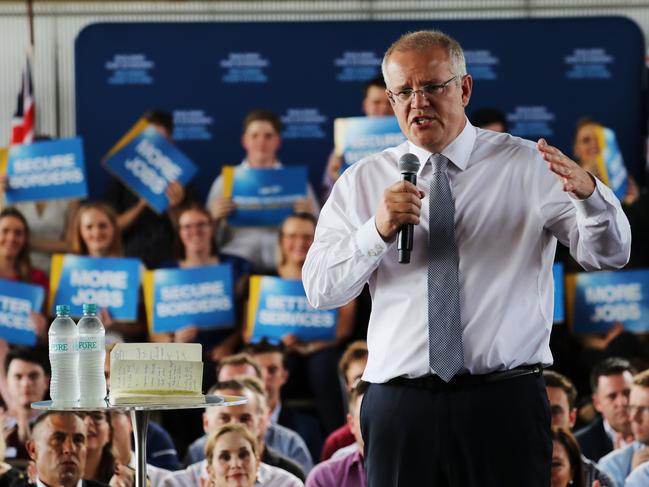 Prime Minister Scott Morrison at his election launch rally today in Brisbane. Picture: Adam Taylor