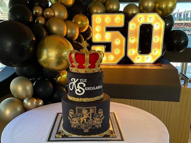 Kyle Sandilands golden-themed super yacht birthday on Sydney Harbour. Picture: Instagram