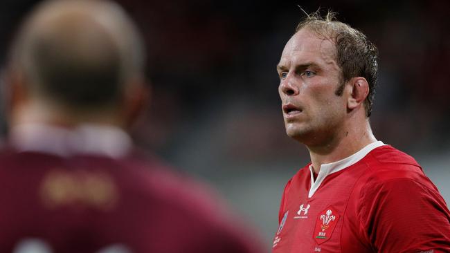 Wales' lock Alun Wyn Jones looks on  during the Japan 2019 Rugby World Cup Pool D match between Wales and Georgia at the City of Toyota Stadium in Toyota City on September 23, 2019. (Photo by Adrian DENNIS / AFP)