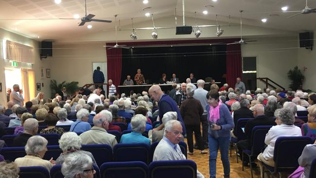 Earle Haven retirement village residents attend a meeting yesterday on the future of the nursing home. Picture: Greg Stolz