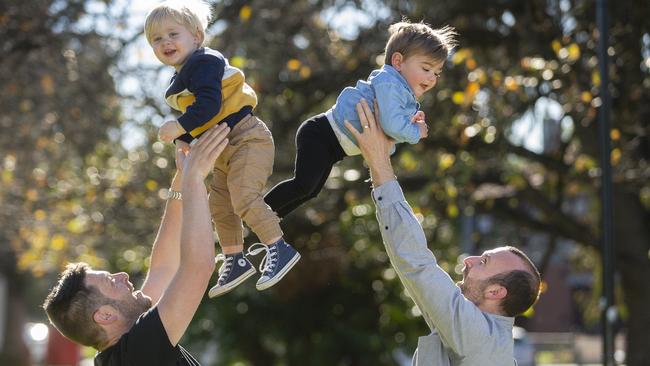 Adam Tardif, with William, and David Conti with son, Frankie. Picture: Valeriu Campan