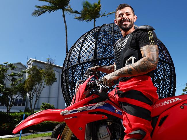 To celebrate the opening of his windscreen and tinting business, former motorcycle stunt rider Frank Rodrigues Da Silva will ride his motorbike in the Globe of Death, along with two of his mates from Hudsons Circus. The grand opening on Friday will also have clowns, jugglers and animals from the circus performing at the Spence Street business. Picture: Brendan Radke