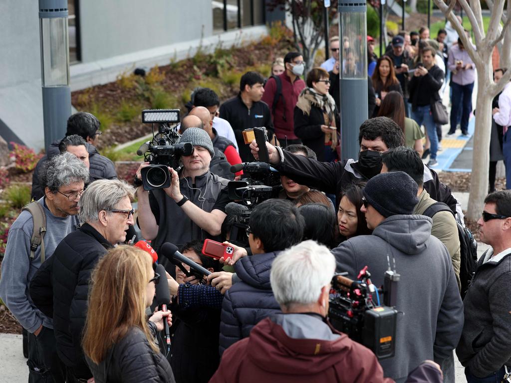 Silicon Valley Bank customers outside the bank on March 13, 2023 in Santa Clara, California. Picture: Justin Sullivan/Getty Images via AFP