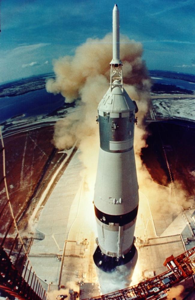 The Saturn V rocket with the Apollo 11 crew aboard lifts off from Kennedy Space Centre in Florida. Picture: NASA/AFP