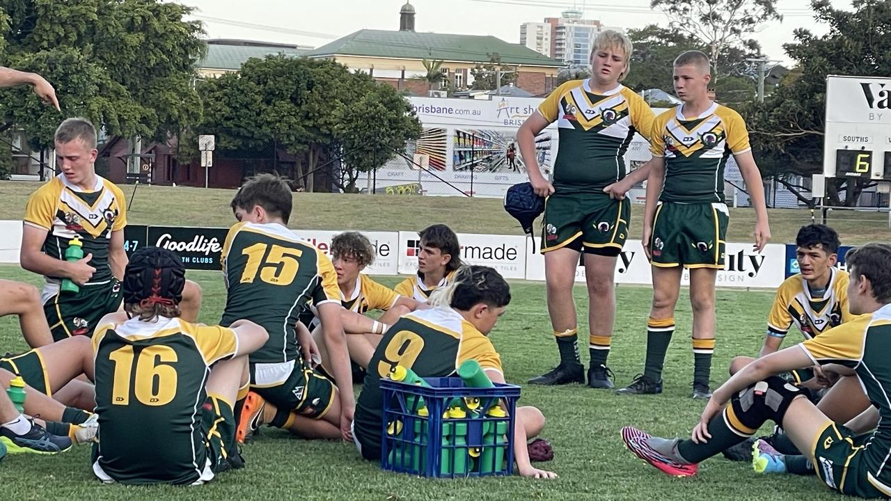 The Alexandra Hills SHS Year 9 boys discuss the match at halftime.