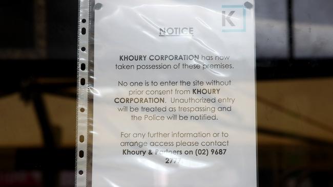 A notice outside the closed Parramatta Criniti’s restaurant. Picture: Toby Zerna