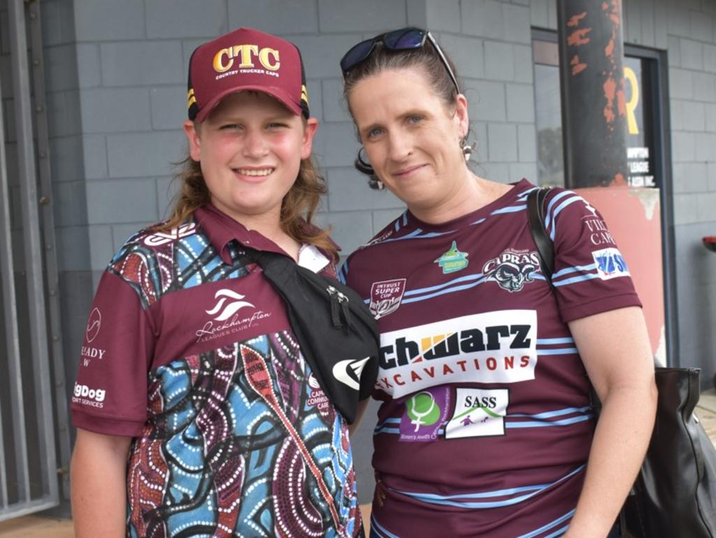 Caenaan Alexander and Mel Hamilton at the Capras menâ&#128;&#153;s and womenâ&#128;&#153;s season openers at Browne Park, Rockhampton, on March 11, 2023.