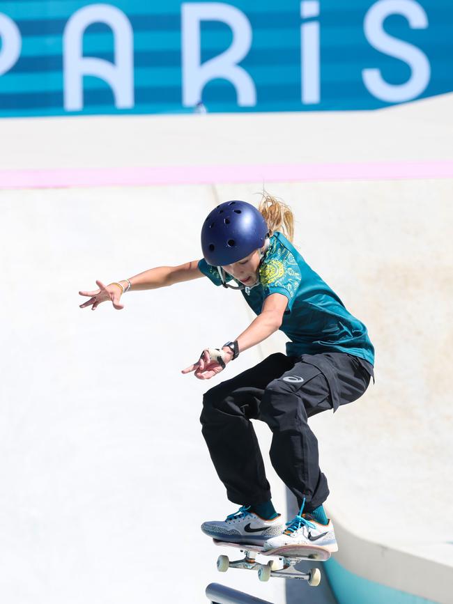 Covell in action at the Women’s Street Skateboarding at the Paris Olympics. Picture: Adam Head