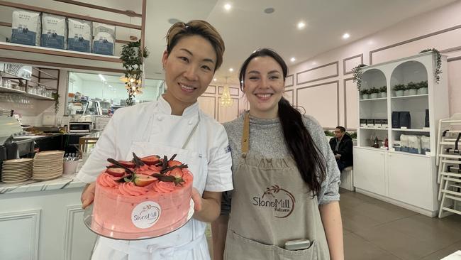 Corinna Chiu and Angelique Vicente at Stonemill Patisserie are newcomers to the Lawndale Ave shops at North Rocks.