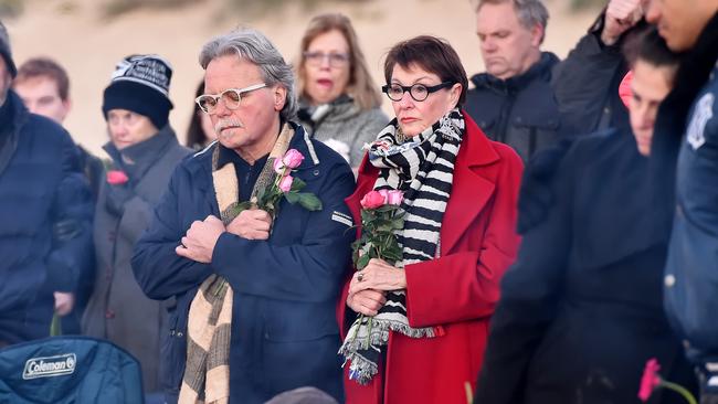 John Ruszczyk and his wife Maryan Heffernan (stepmother) at the sunrise vigil for Justine Ruszczyk. Picture: AAP Image/Troy Snook