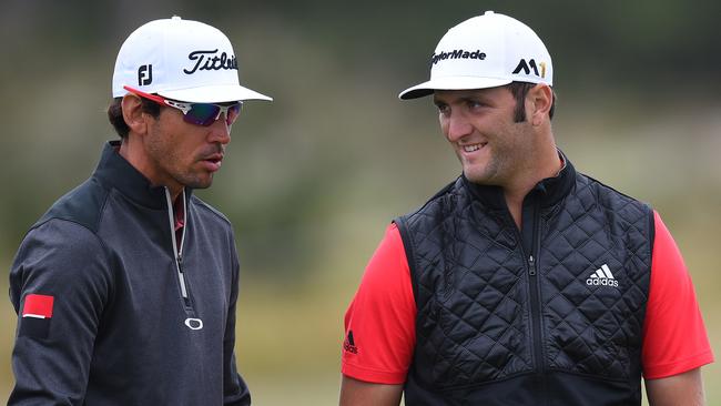 Rafael Cabrera-Bello (left) and Jon Rahm at Kingston Heath in 2016.