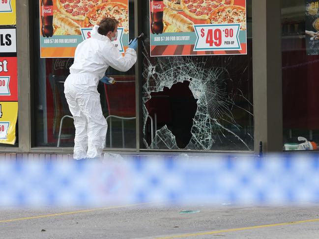 Fish and Chips and Pizza site in Corio where a man was critically injured. Picture: Alan Barber