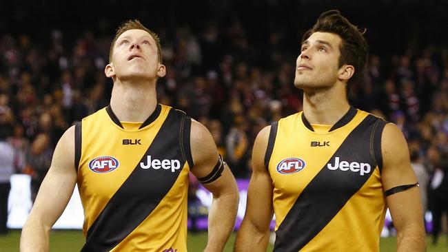 Alex Rance and Jack Riewoldt’s friendship blossomed after this picture was taken at the first Maddie’s Match. Picture: Michael Klein