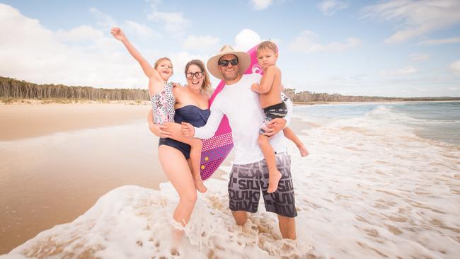 Maddie and Brad Bird with Mila, 6 and Owen, 3 from Mt Cotton at Straddie. Picture: Stuart Quinn