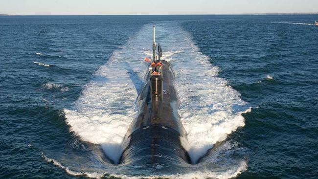 A Virginia-class attack submarine, pre-commissioning, during trials in the Atlantic Ocean. Picture: US Navy and General Dynamics Electric Boat