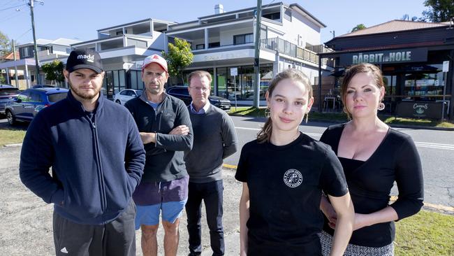 The Corso business owners and staff George Samios, Marco Pitari, Michael Clem, Emma Langefield and Ashlea Michelle pictured last year campaigning for improvements to the popular precinct. Picture: Renae Droop/AAP